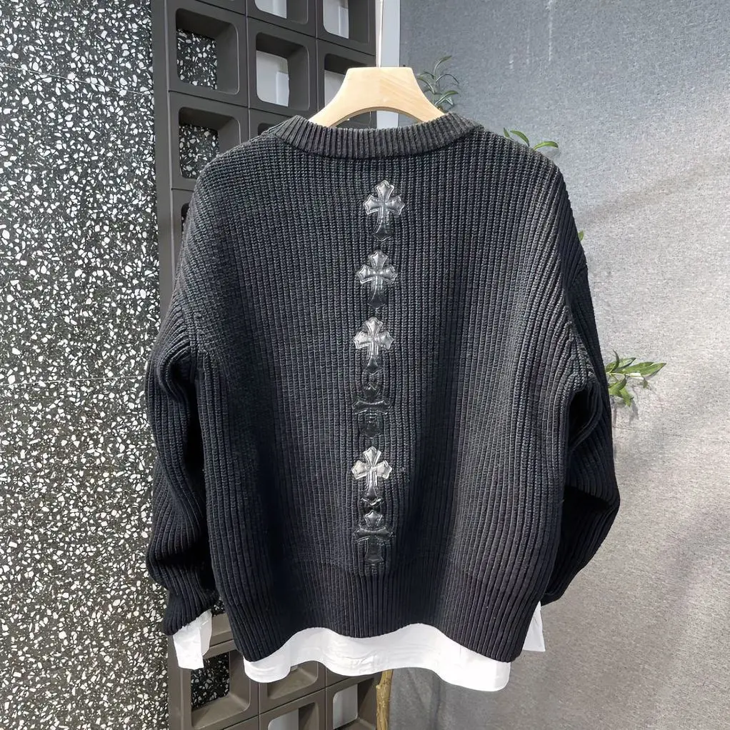 

Осенний американский винтажный уличный стиль, свитер с крестом, женский Y2K 2000-х годов, минималистичный пуловер, субкультура, повседневный вязаный свитер в стиле панк