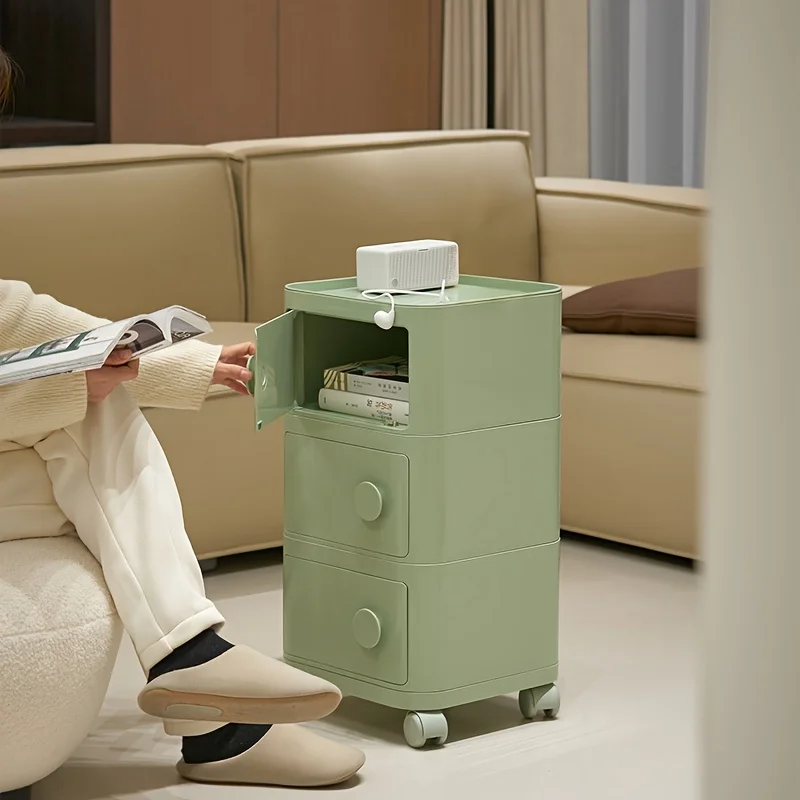 Modern Minimalist Square Nightstand Made of Easy-to-clean ABS Plastic. Perfect for Instagram-style Bedroom Organization.