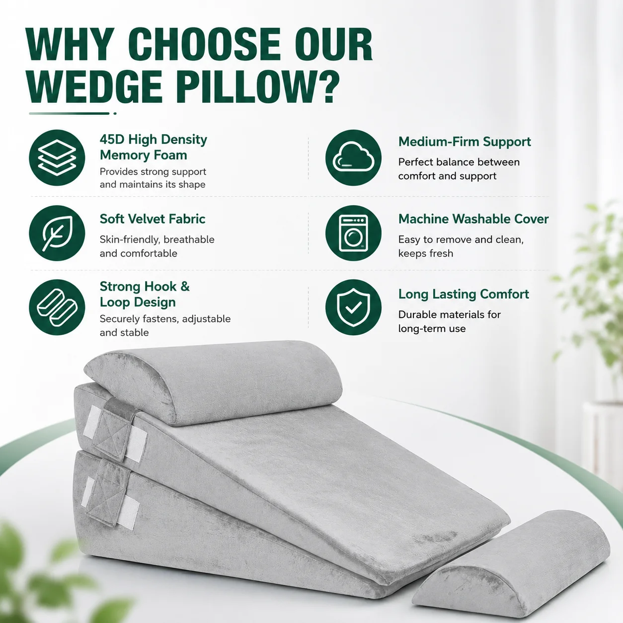 4PCS Adjustable Bed Wedge Pillow Set Multi-Angle Foldable Suitable for Sleep Provide Ergonomic Support to Alleviate Pain