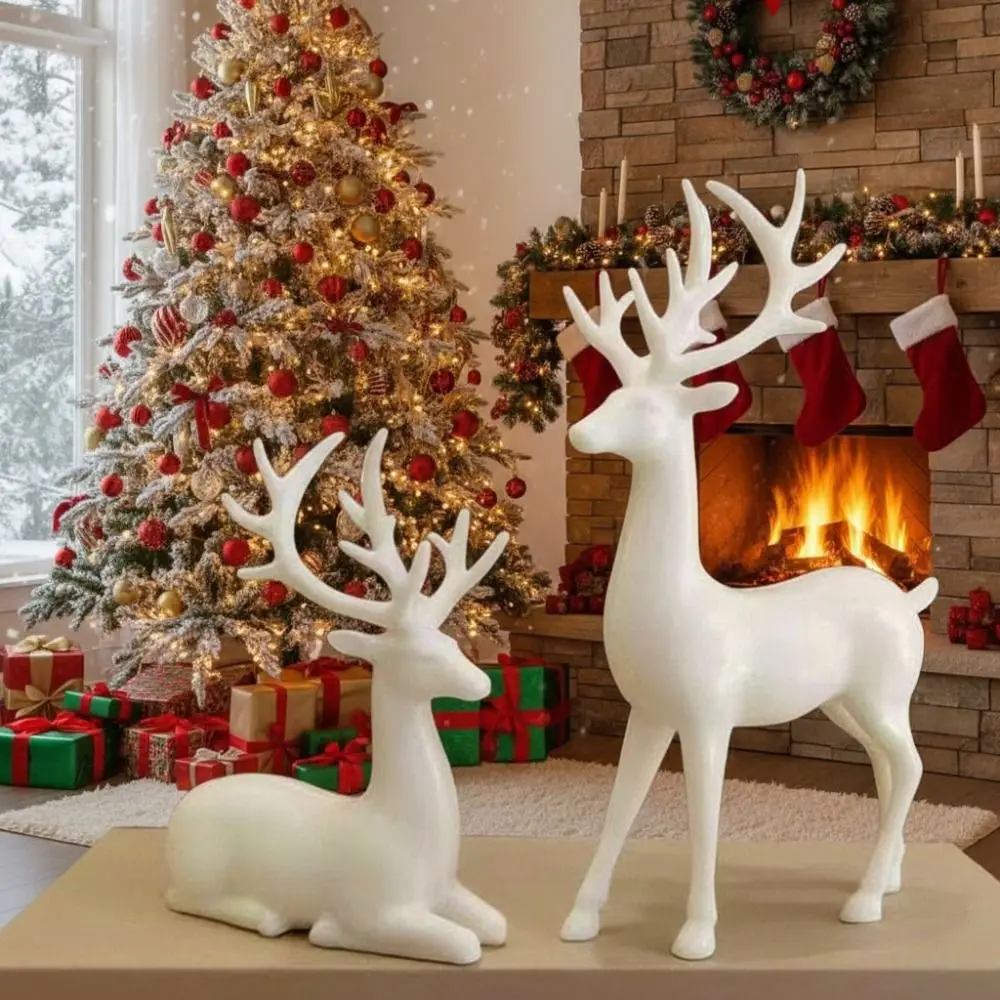 Creative Deer Desktop Ornament Modern Cute Christmas Deer Statue Durable Sitting/Standing Position Elk Figurine Living Room