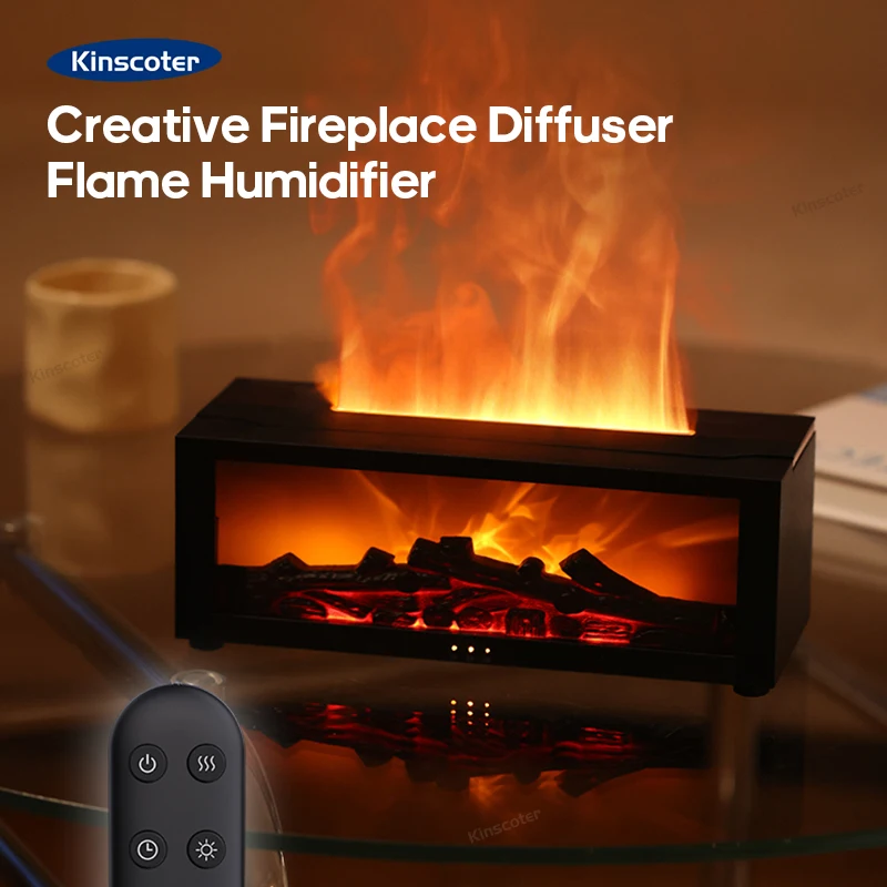 Fireplace Aroma Diffuser Creative Flame Air Humidifier Waterless Auto-Off Protection with Remote for Home Bedroom Holiday Gifts