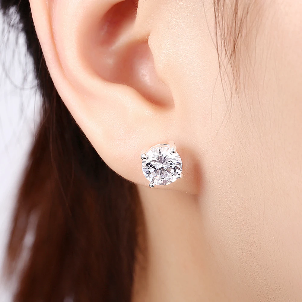 New Fine 925 Sterling Silver Diamond Stud Earrings for Women Fashion Charms Party Wedding Classic Jewelry Holiday Gifts