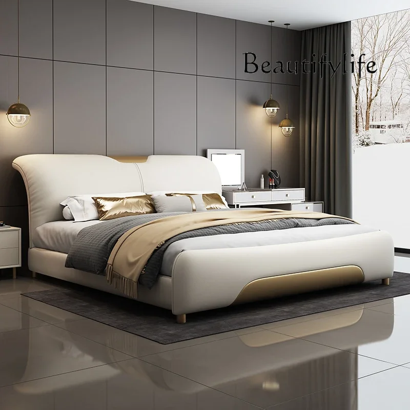 

BJ Wedding Nordic Beds Modern Designer Minimalist Massage Design Lazy Bed Light Luxury Fashionable Wood Cama Casal Home Furnitur