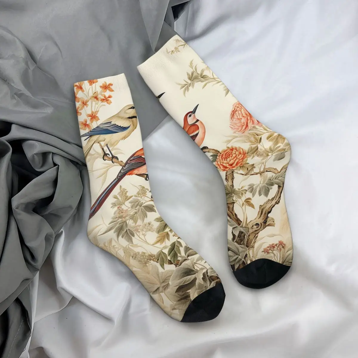 All Seasons Crew Stockings Classical Bird Flower Art Retro Socks Crazy Hip Hop Long Socks for Men Women Valentine's Day Gifts