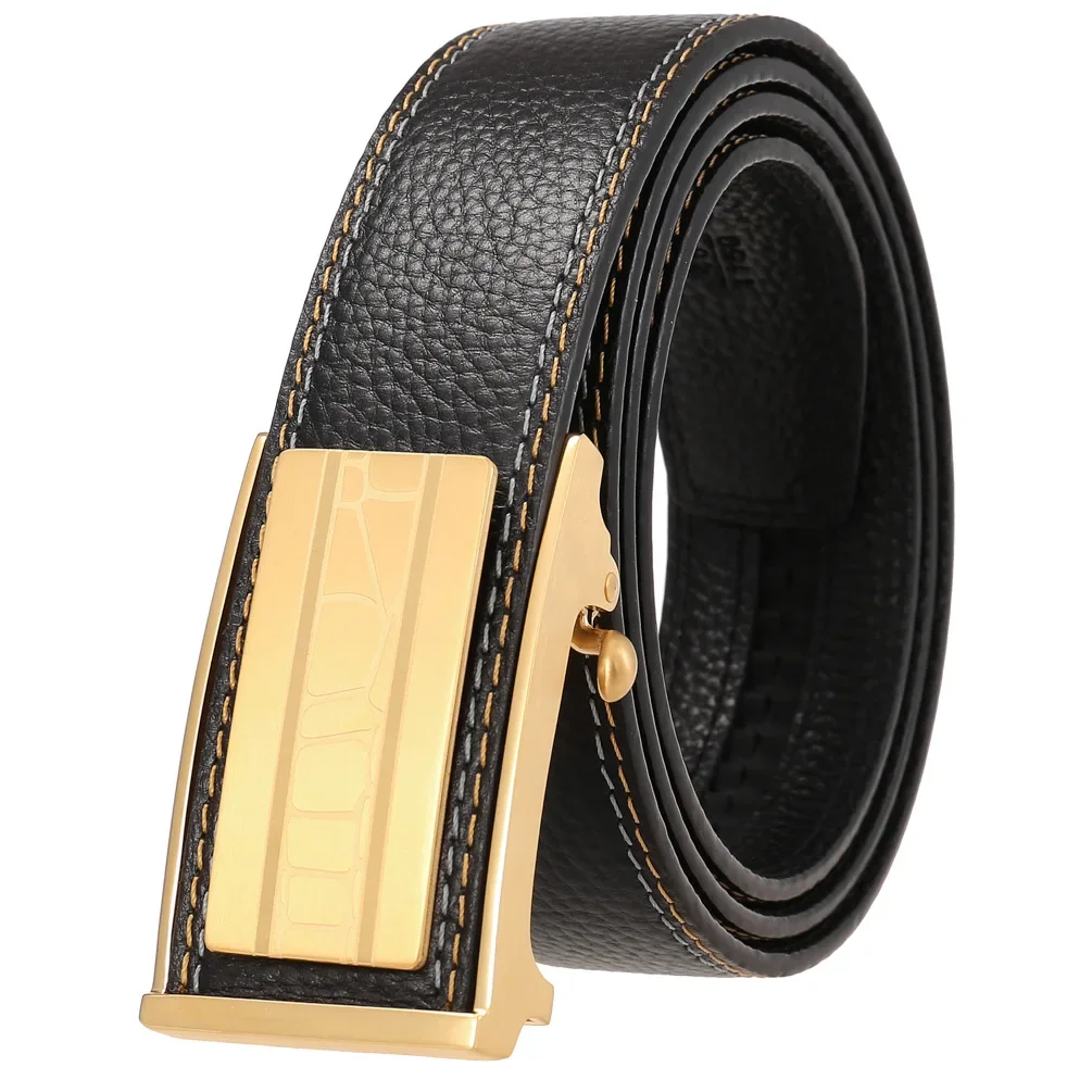 High-Grade Crocodil Men's Leather Embossing Automatic Checkoff Full-Grain Leather Business Waistband  Belt Luxury Designer