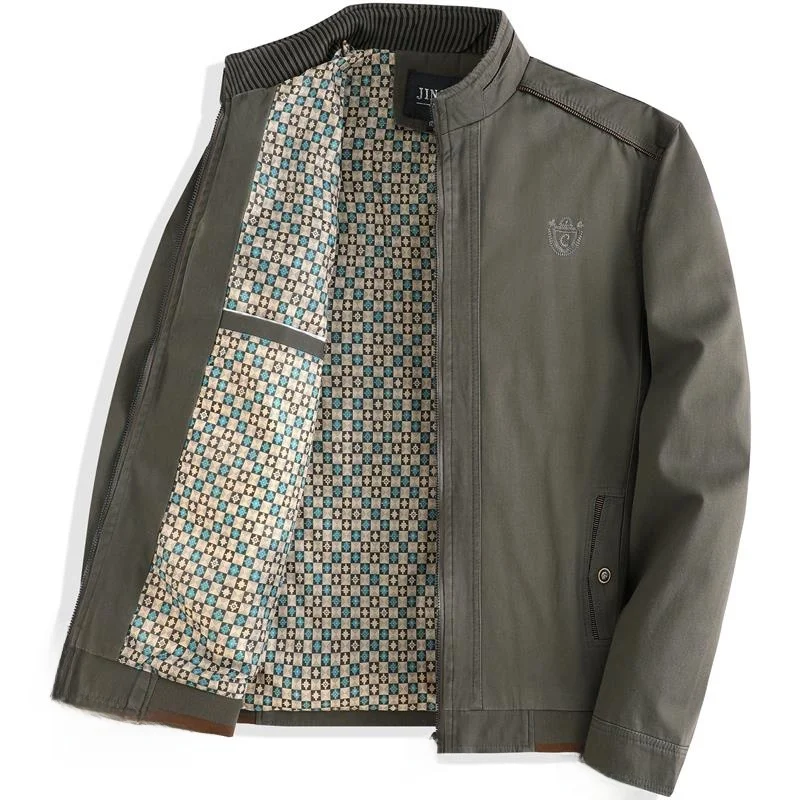 

Pure Cotton Stand Collar Jaet for Fathers Casual Busin Sle Spring Autumn Wear for Middle-Aged And ly Men