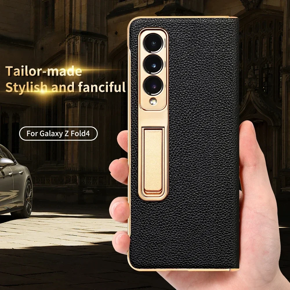 Shockproof Leather Case for Samsung Galaxy Z Fold 6 5 4 3 Magnetic Hinge Stand, Phone Cover, 3 Kickstand