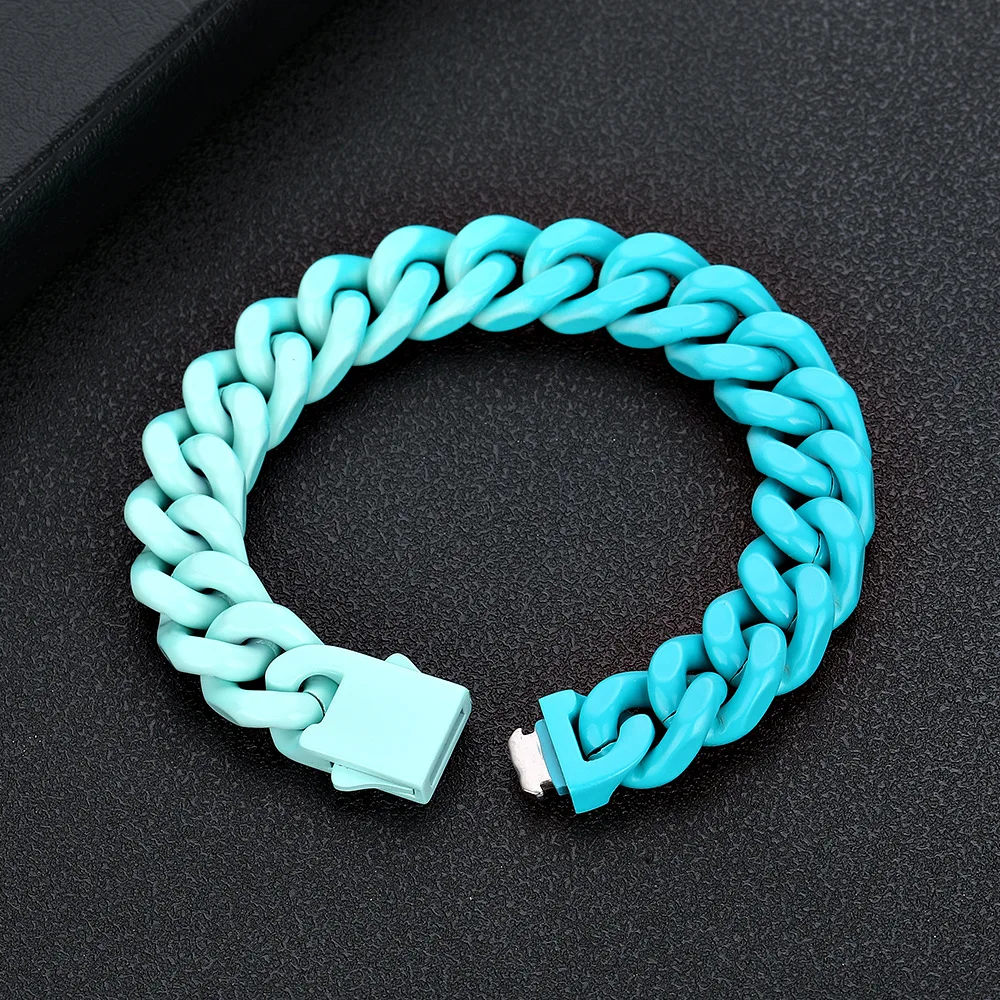 Hip Hop Stainless Steel Macaron Colorblock Cuban Bracelet Original Design Titanium Steel Not Fading Bracelet Necklace Men