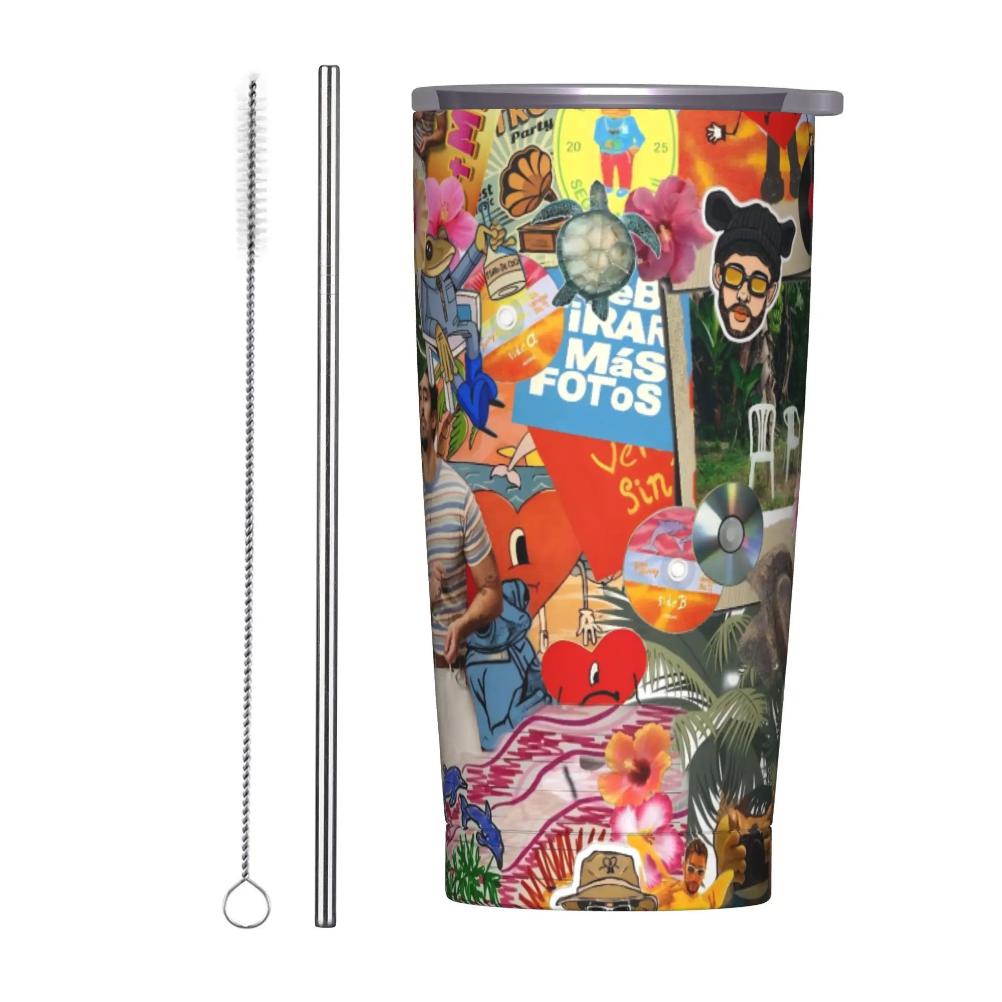 Bad Bunny DTMF Tour 2026 Insulated Tumbler with Straws  Stainless Steel Thermal Mug Office Home Car Bottle Cup 20oz