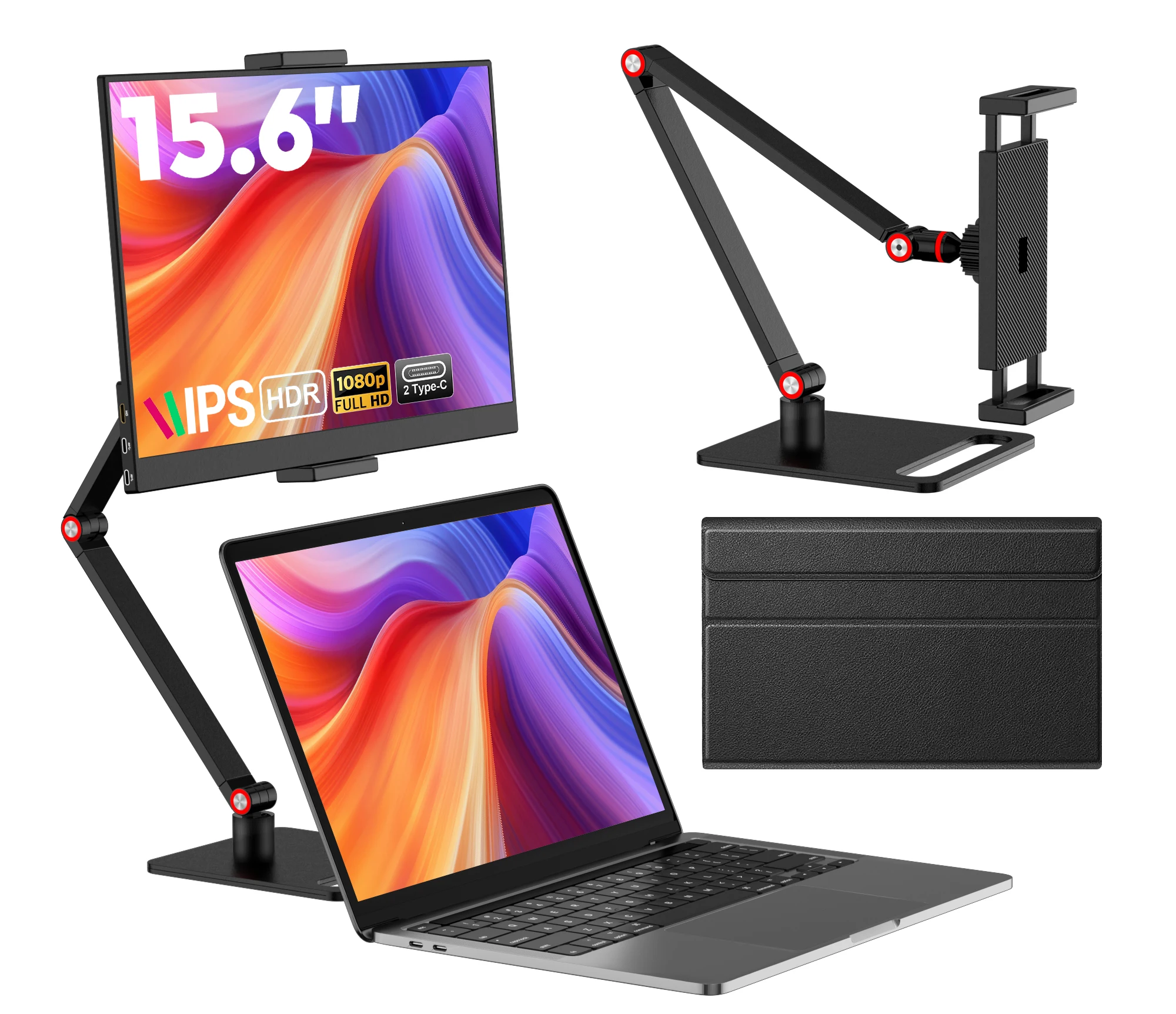 Moniteur portable Amoudo 15,6 pouces 1920x1080P avec support de bureau USB Type-C Mini HDMI, deuxième écran pour PS4, Xbox, Switch, PC, Mac