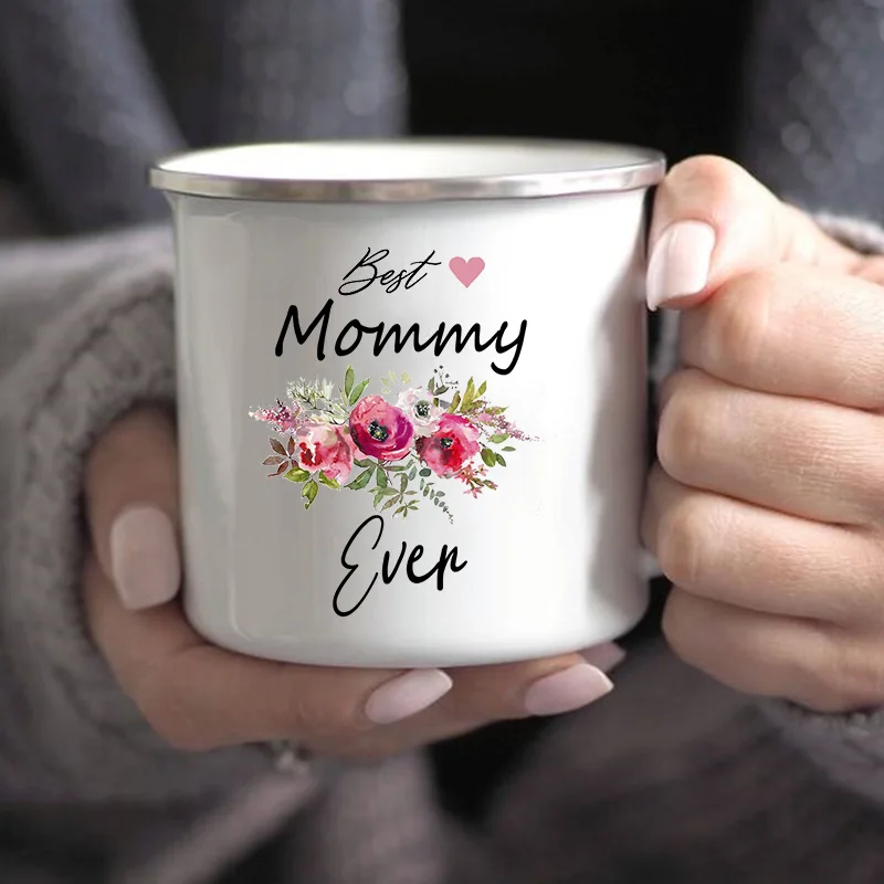 Best Mom Ever Print Mug Creative Coffee Tea Cups Drink Dessert Breakfast Milk Cup Enamel Mugs Handle Drinkware Mother's Day Gift