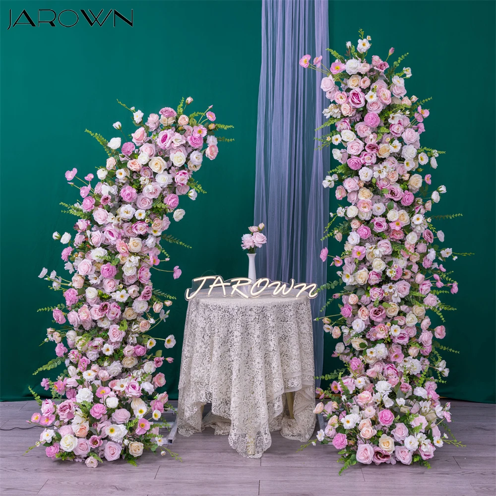 

Pink Purple Rose Hydrangea Eucalyptus Artificial Flowers Arrangement for Event Party Backdrop Decoration Metal Horn Arch Set