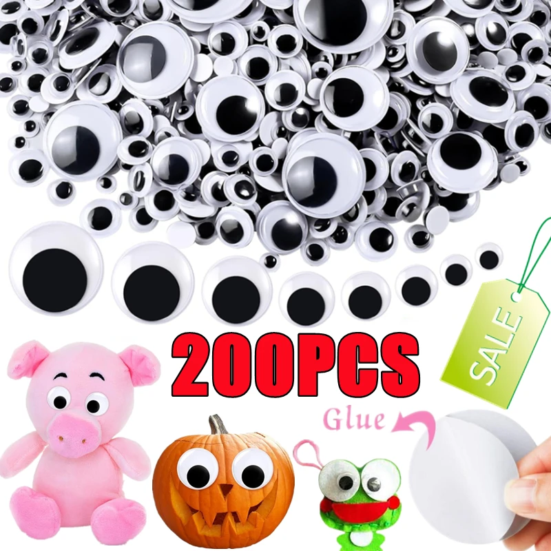 200/100PCS Self-Adhesive Wiggly Googly Doll Eye Movable Simulation Cartoon Animal Eyeball DIY Kindergarten Children Craft Supply