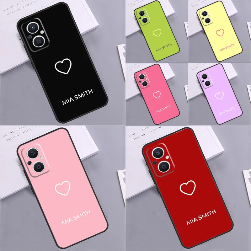 Heart Pastel Custom Name Monogram Case For OPPO Reno 10 Pro Reno 4 5 6 7 8 Lite 8T 4Z 5Z Find X5 Lite X2 X3 Neo X6 Pro Cover