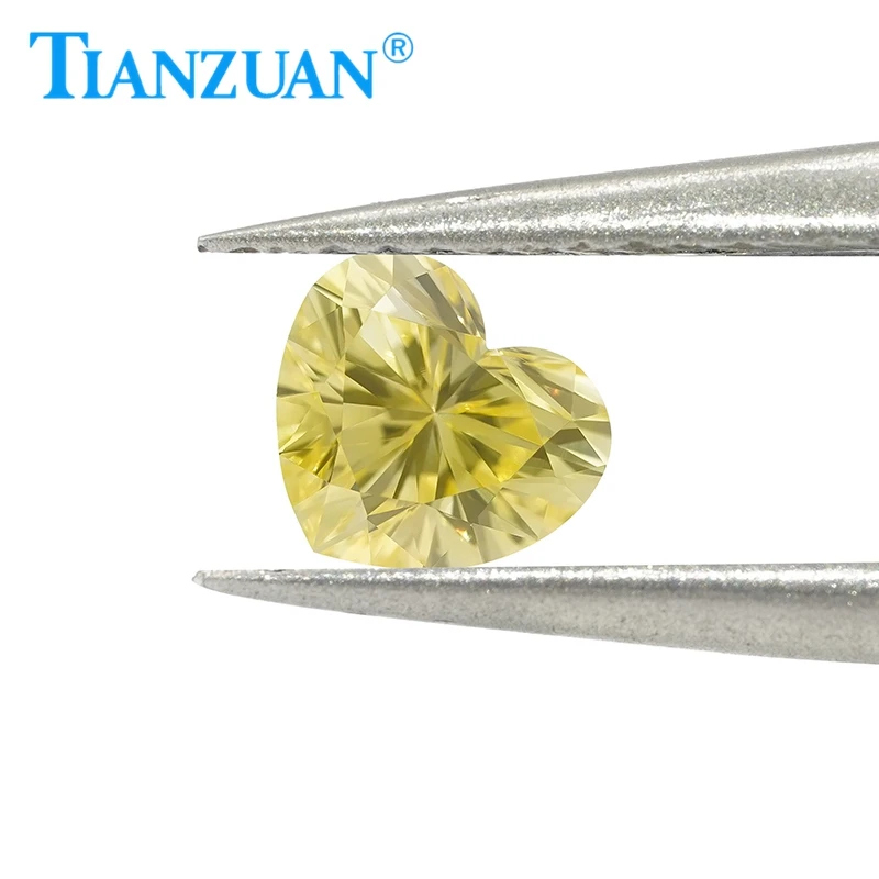 Lab Grown Diamond HPHT Heart Shape Fancy Vivid Yellow Color 0.56CT VVS1 2EX Loose Gemstone Bead with GEMID Certified