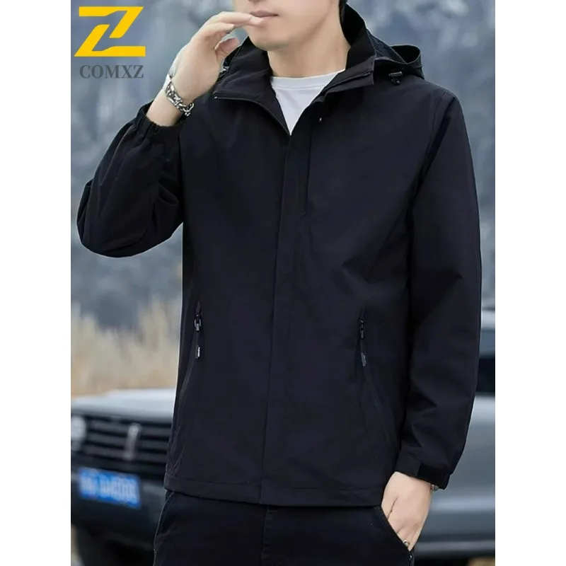

COMXZ Men Jacket 2025 New Classic Hooded Outdoor Camping Windproof Coat Fashion Hiking Travel Lightweight Spring Autumn Garment