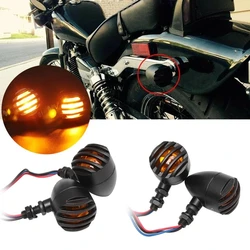 2PC Motorcycle Retro Grill Bullet Flasher Amber LED Bulb Turn Signal Indicator Light Lamp for Kawasaki Harley Honda Suzuki