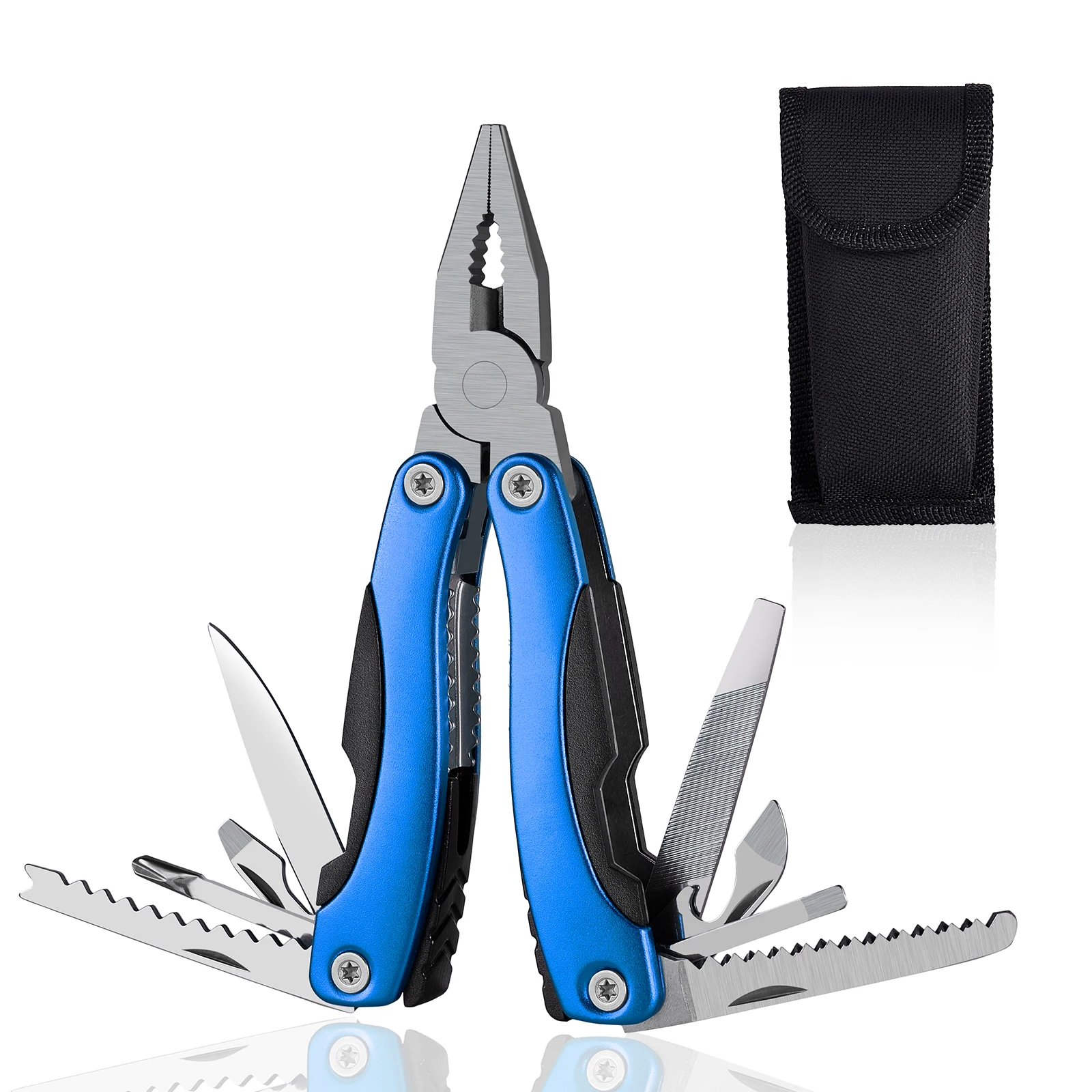 Portable Pocket Multitool Pliers Camping Knife Hunting Knife with Holster and Nylon Sheath for Outdoor Fishing Hunting Hiking