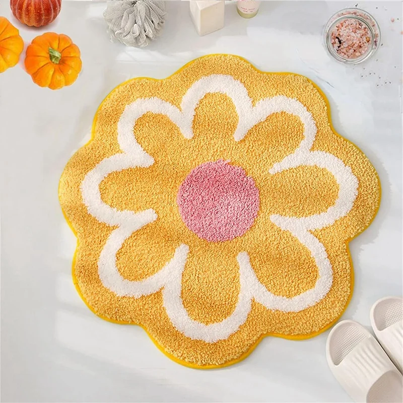 Flower Rug Machine Washable Bath Rugs Accent & Absorbent Flower Bath Rug, 23.6 X 23.6 Inch