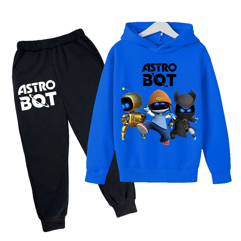 2pcs Astro Bot Hoodie Pants Suit for Children Anime Cartoon Autumn Winter Sweatshirt Trousers Set Boys Girls Hip Hop Clothing