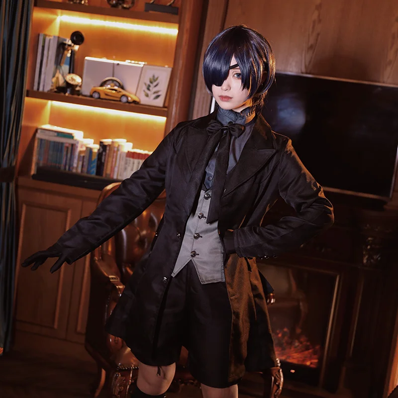 อะนิเมะบัตเลอร์สีดำ Ciel Phantomhive Cosplay เครื่องแต่งกาย Kuroshitsuji Ciel ชุดวิกผมฮาโลวีน Baju Karnaval สำหรับ Man ผู้หญิงหญิงสาว