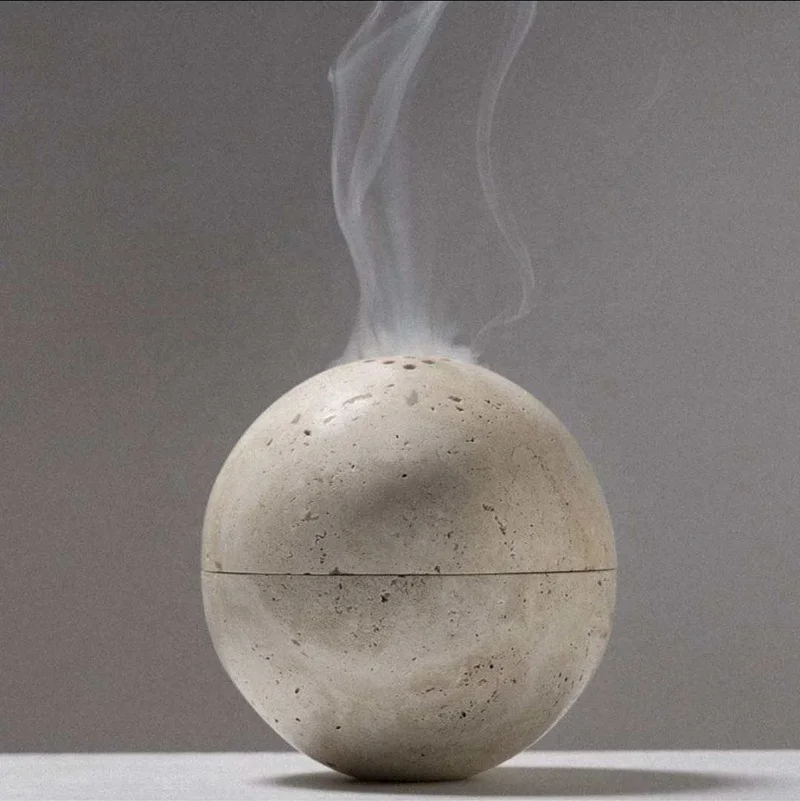 

Wholesale 20pcs Customized Natural Stone Beige Travertine Sphere Incense Burner 15x15x15cm