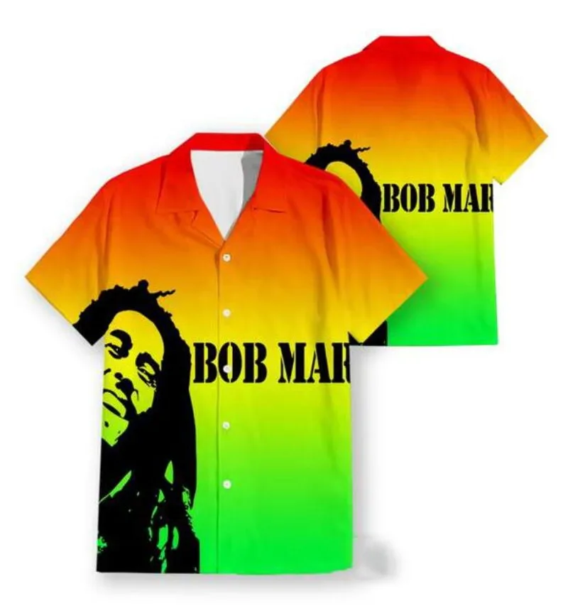 

Hawaiian Summer Mens Short Sleeve Beach Shirts Bob Marley 3D Print Casual Shirts Fashion Streetwear Men Tops