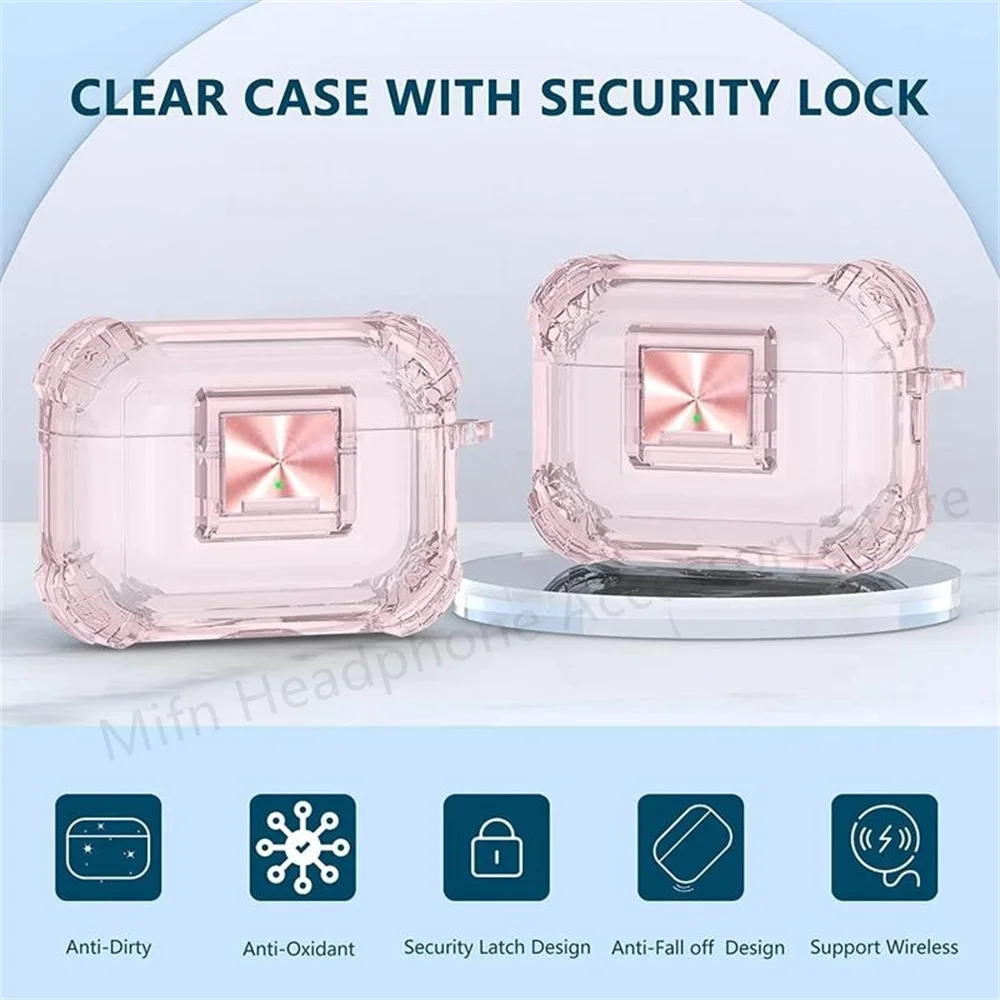 شفاف قفل آمن الحال بالنسبة AirPods ، سيليكون الحبل ، مكافحة خسر كيرينغ ، غطاء سماعة أذن للنساء ، برو 1 ، 2 ، 3