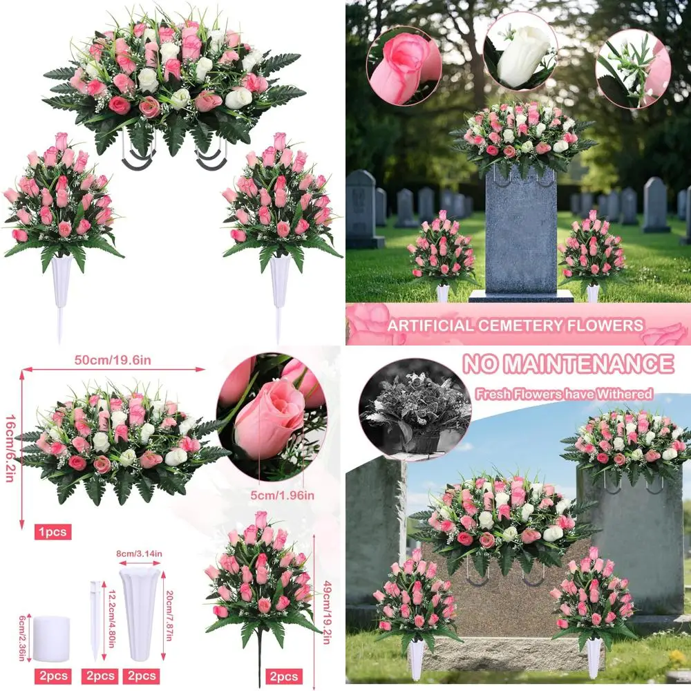 

Artificial Cemetery Flowers with Vase and Bouquets for Grave Memorial Tombstones