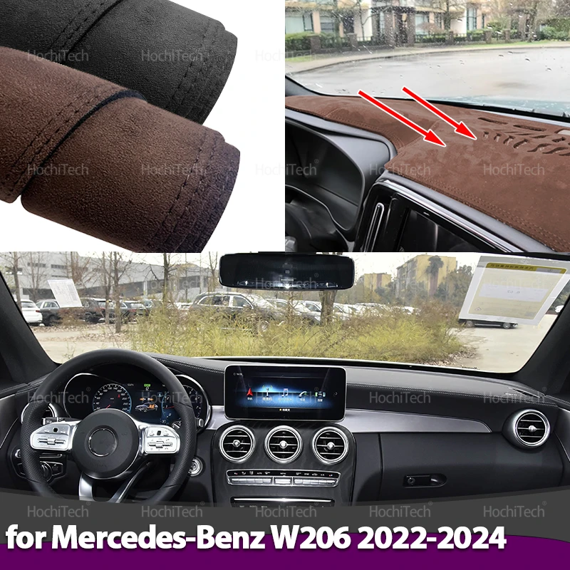 

Pad Dash Mat Carpet for Mercedes-Benz C-Class W206 2022 2023 2024 Car-styling Suede Leather Black/Brown Dashmat Dashboard Cover