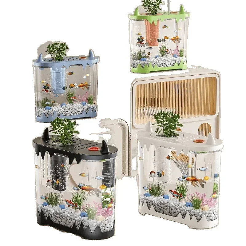 Small household high definition transparent plastic desktop fish tank anti-drop oval environmental protection watch