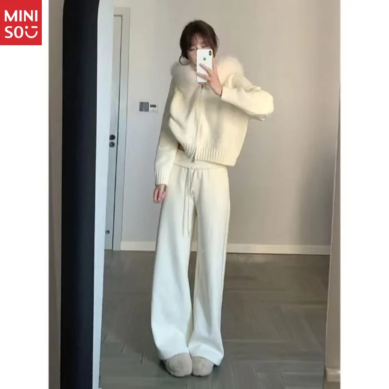 Celana Jogger Fleece Miniso Ukuran Besar, Celana Pinggang Elastis Lembut, Celana Olahraga Model Flare 2025