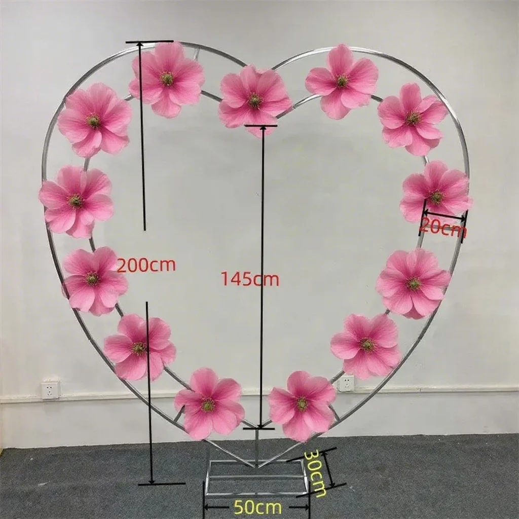 

Heart shaped double pole flower stand wedding stage background baby shower home decoration