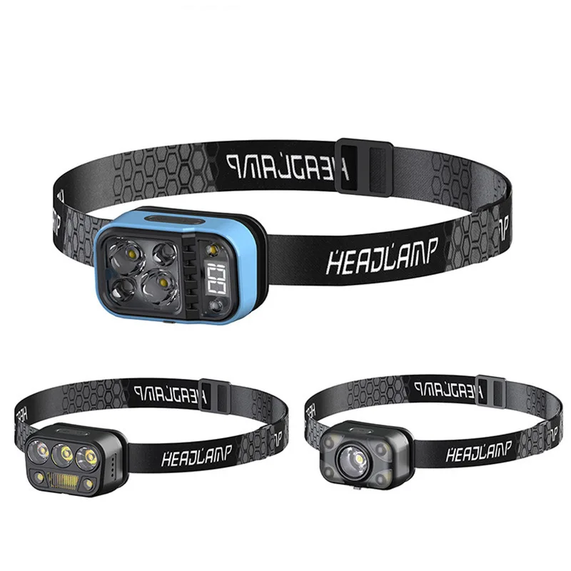 With Sensors and Battery Indicator Super Bright Camping Light Using XPG+COB Lamp Beads Rechargeable Fishing LED Headlamp