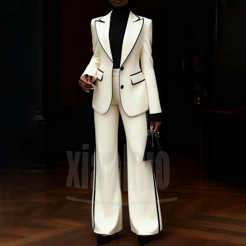 

Женский костюм с черной окантовкой, однобортный пиджак и брюки, элегантная официальная одежда для вечеринок, повседневная повседневная одежда