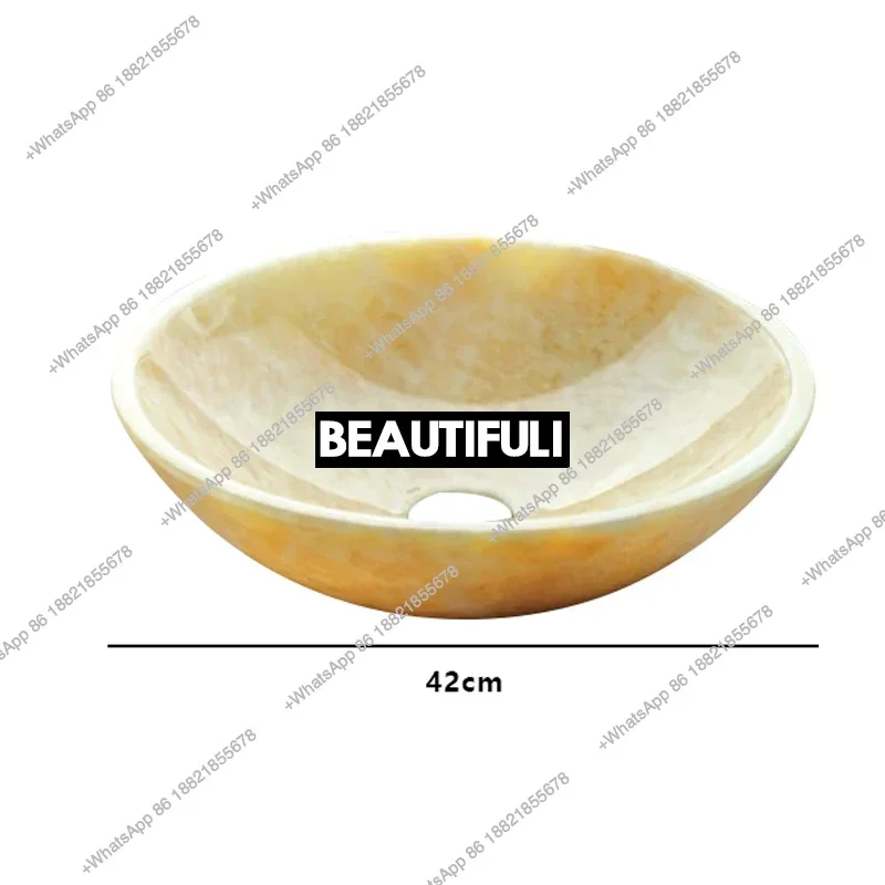 

Z136Bathroom Light Luxury Wind Platform Basin Washbasin Hotel Balcony Minimalist Marble Round Washbasin