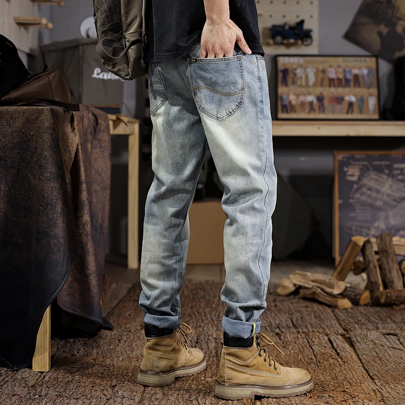 American style high street washed vintage men's jeans 2024 new summer loose fashion casual straight leg long pants
