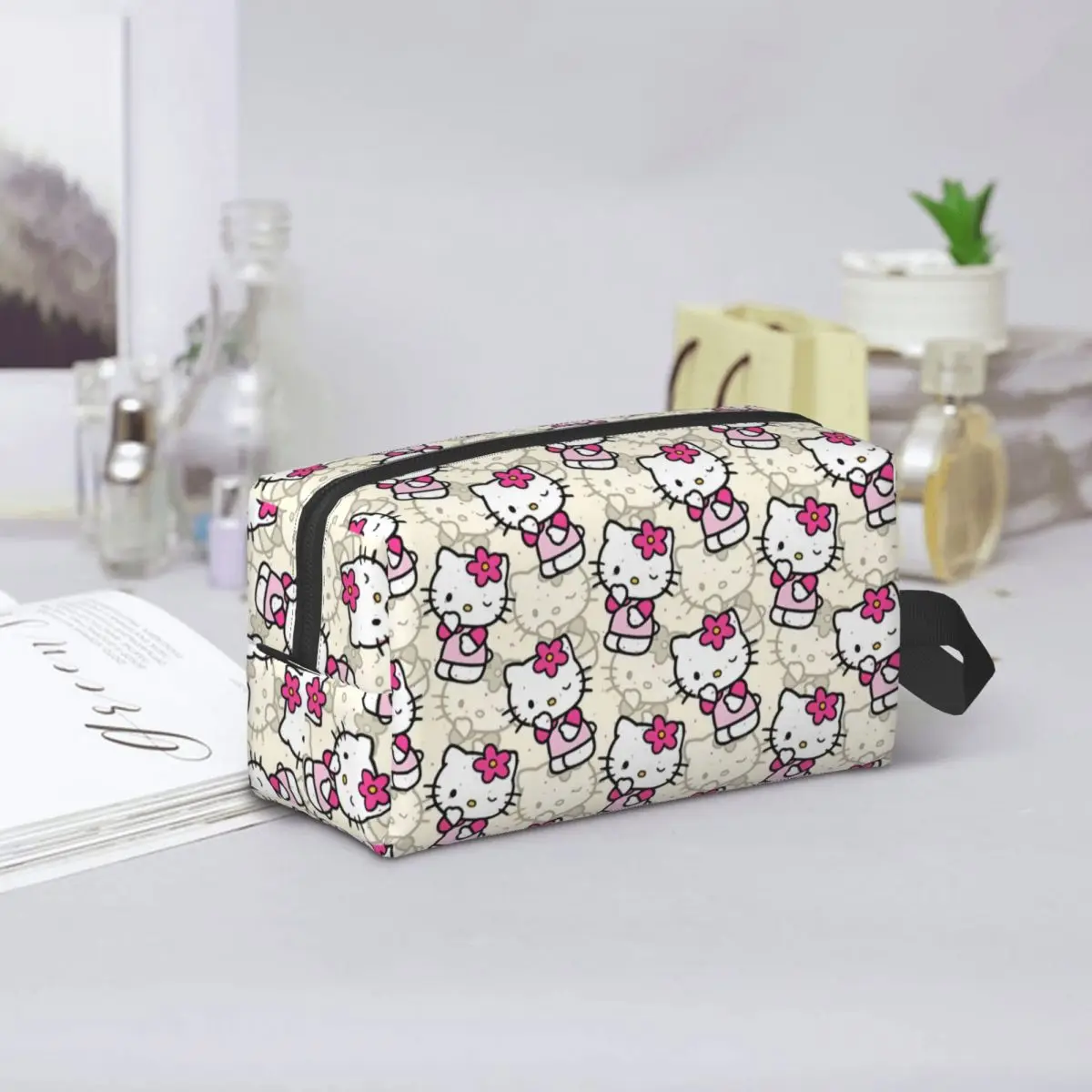 Custom Hello Kitty Cat Toiletry Bag Women Cosmetic Makeup Organizer Ladies Beauty Storage Dopp Kit Box