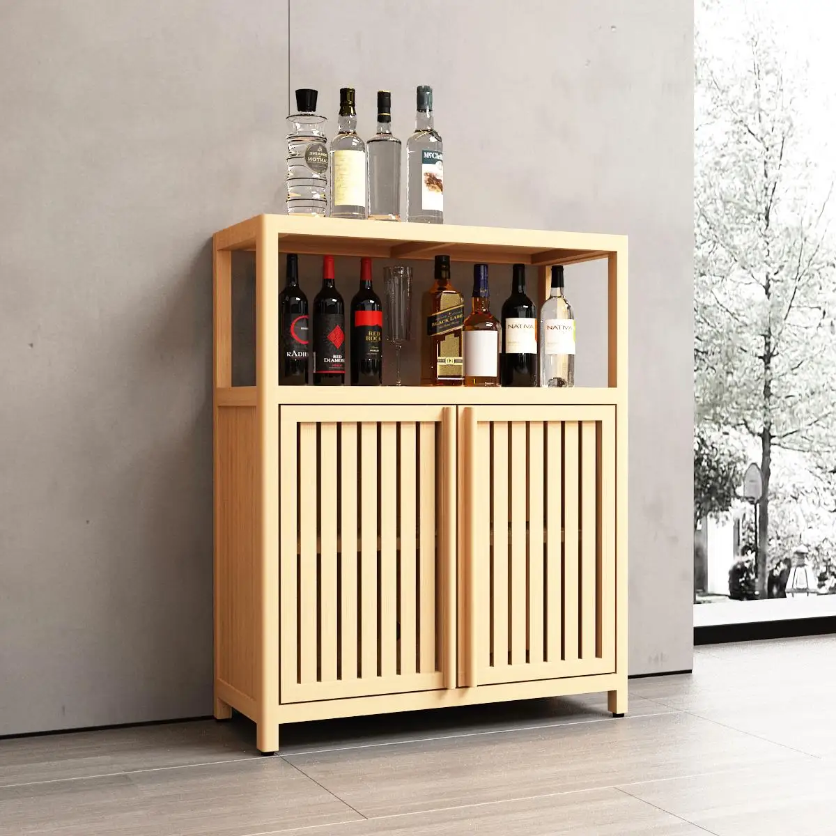 Large Bamboo Storage Cabinet with Shelves - Multi-Functional Furniture for bathroom & Living Room, Eco-Friendly Design