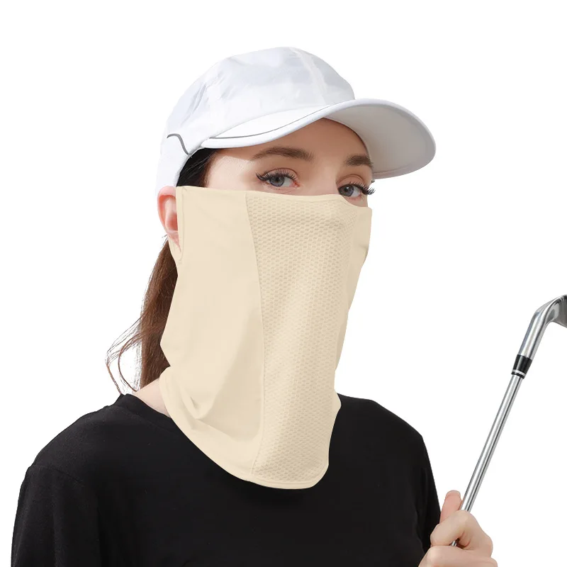 Masker tabir surya nilon, syal luar ruangan anti UV jala bernafas Golf kasa gantung telinga sutra es musim panas