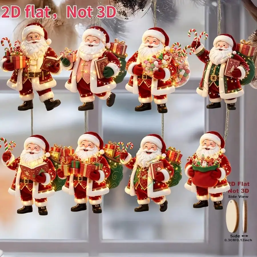 1/5/10/20/50/100pcs 2D Design, Set of 8 Hanging Christmas Ornaments Featuring Santa Claus Costumes, Decorations Featuring a Patt