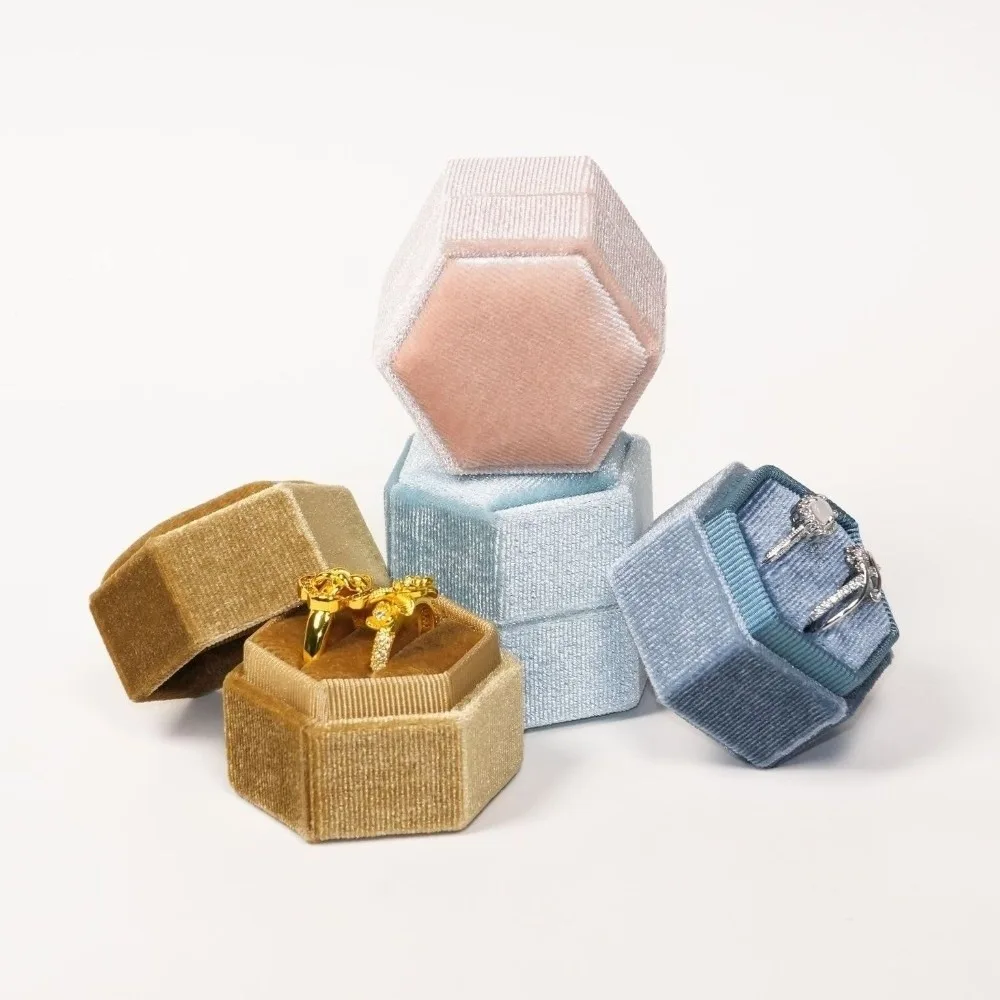 Praktische Samt-Schmuckschatulle im Hexagon-Design, elegante Schmuckvitrine mit doppeltem Fach, weiche, hochwertige Schmuckaufbewahrungsbox, Geschenk – Detail 7