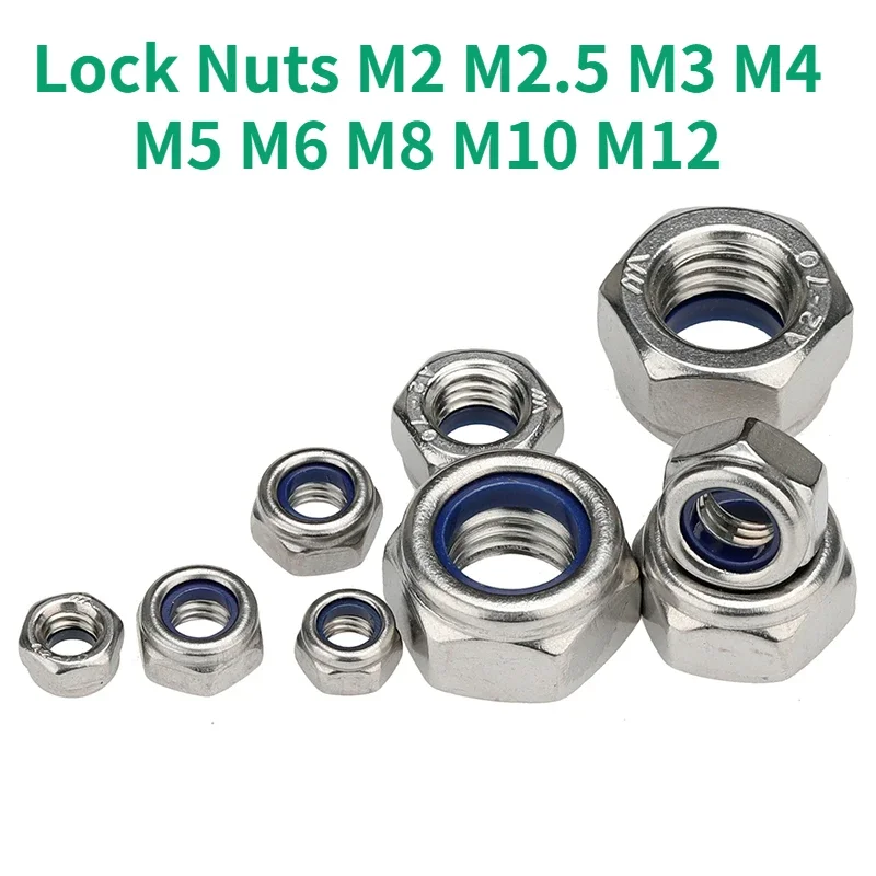 20 pz in acciaio inox Nyloc Nylock dadi M2 M2.5 M3 M4 M5 M6 M8 M10 M12 2 m 4mm 6mm DIN 985 esagonale antiscivolo autobloccante