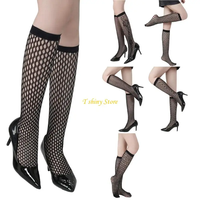 

N58F Knee Highs Stocking Hollowed out Stockings Mesh Net Trouser Sock