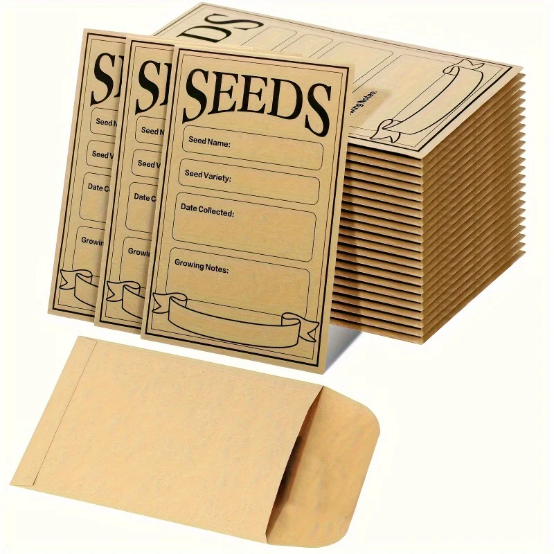 100pcs Resealable Brown Paper Seed Envelopes, Not Self Adhesive, Secure Tiny Envelopes for Collecting Vegetable Seeds, Gardeners