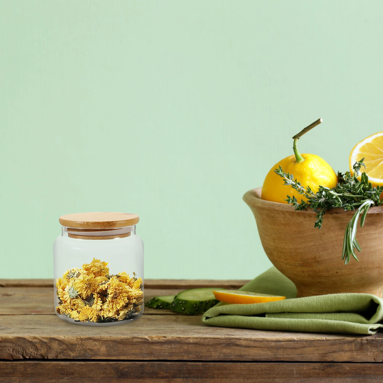 

Glass Tea Airtight Jar Clear Container Kitchen Canisters Bamboo Lid Kitchen Pantry Jars Cereal Food Storage Containers
