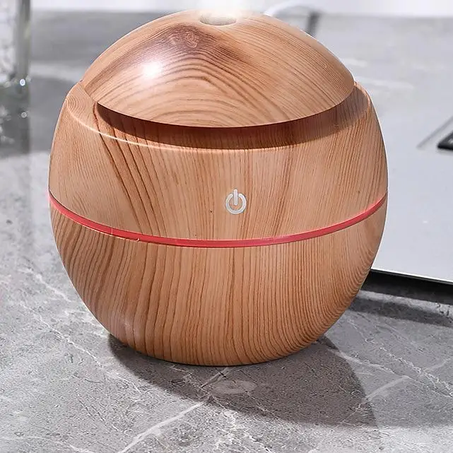 YAIAWISU Wood Grain LED Air Humidifier & Essential Oil Diffuser, USB Powered, 7-Color Night Light, Quiet Auto Shutoff, Alcohol-F