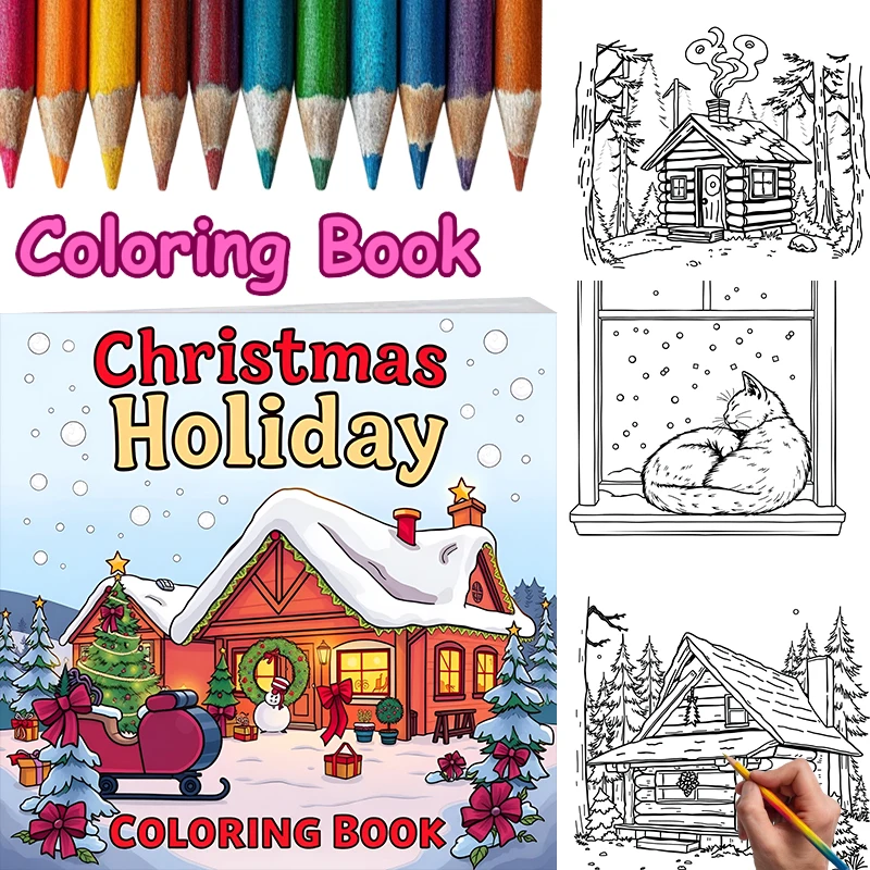 Christmas Scene Coloring Book for Adult | 28 Pages Colouring Book, Drawing Supplies for Christmas, Thanksgiving