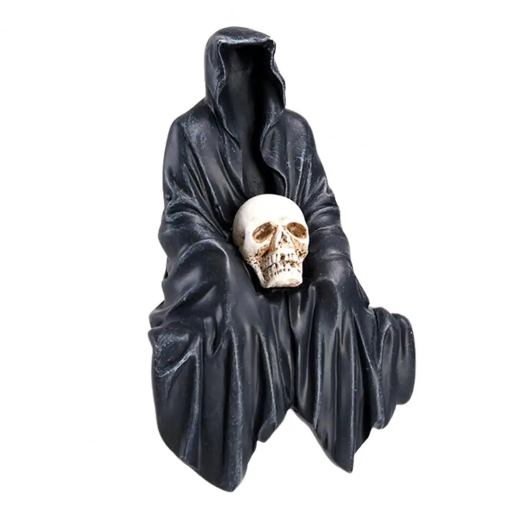 Grim Reaper Figurine Black Robe Grim Reaper Figurine Spooky Grim Reaper Resin Statue for Halloween Decor Black Robed Death Ghost