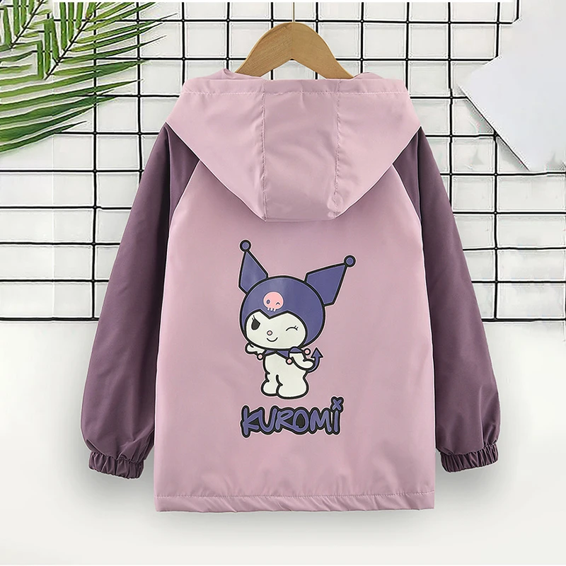 Sanrio Girls Jacket Thin Jacket Autumn and Winter New Clothing Hoody Zipper Windproof Jacket Cartoon Kuromi Clothing Gift